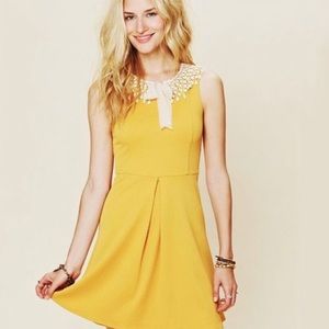 Free people yellow mustard crochet dress